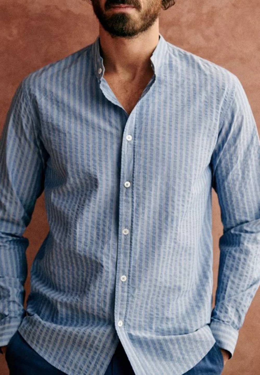 Yellow Seersucker Textured Long Sleeve Shirt