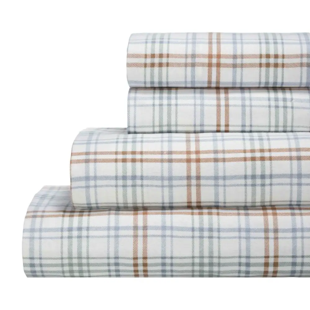 Cotton Flannel Plaid Farmhouse Sheet Bedding Set