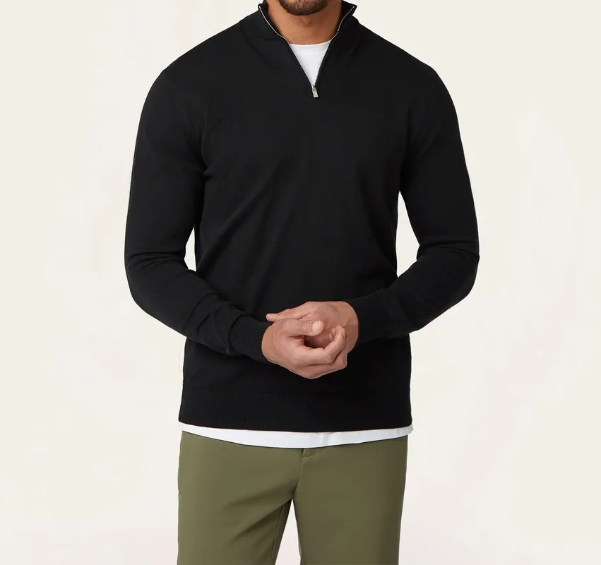 Soft Wool-Blend Half Zip Black