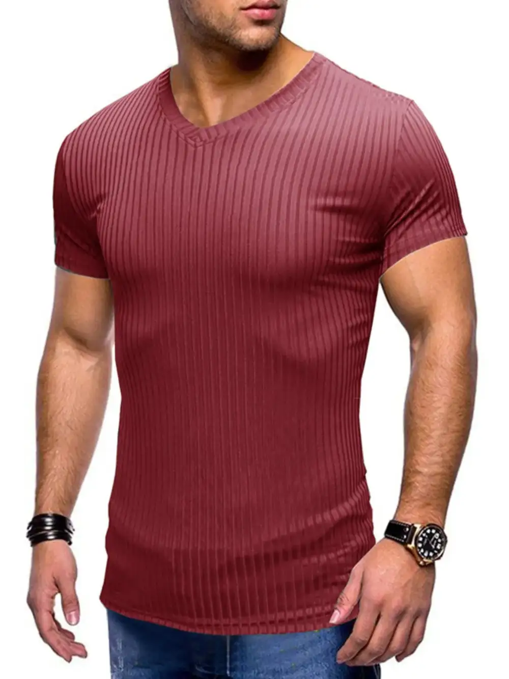 Ribbed Short Sleeve Crew Neck Tee