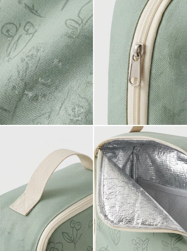 Sage Green Botanical Floral Printed Insulated Lunch Bag