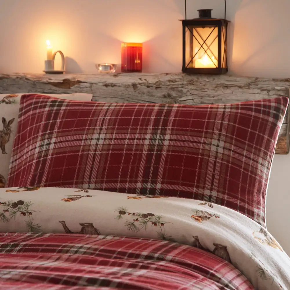 Relaxed Bedroom Reversible Check Brushed Cotton Duvet Cover Set