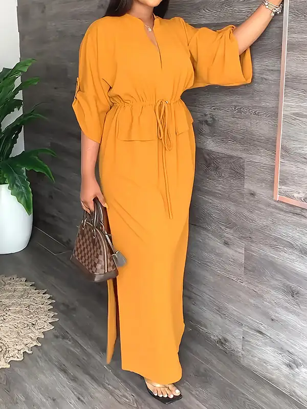 Drawstring Neck Maxi Dress