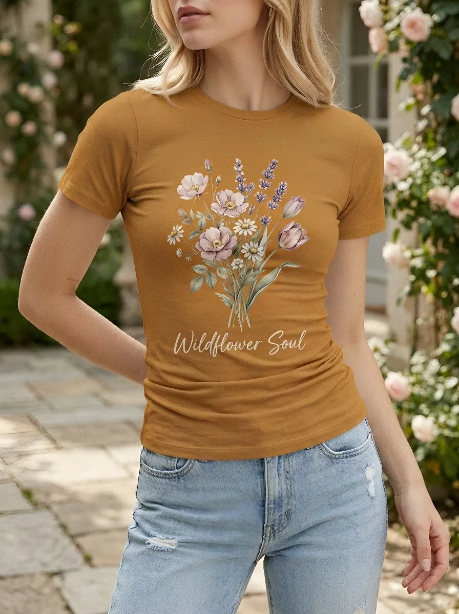 Women's Wildflower Soul Floral Bouquet Printed T-shirt