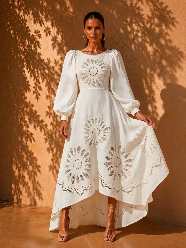 Liliana Camisole Hollow-Out Midi Dress In White