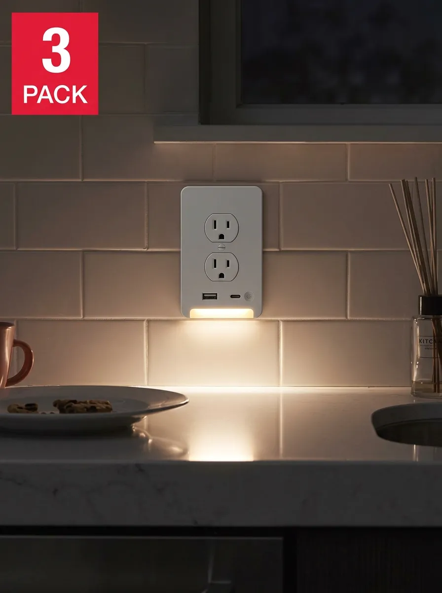 Warm Light 3-Pack USB Charging LED Outlet Cover