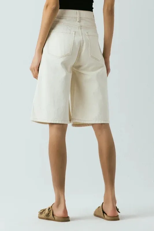 Pleated Denim Belt Loop Shorts