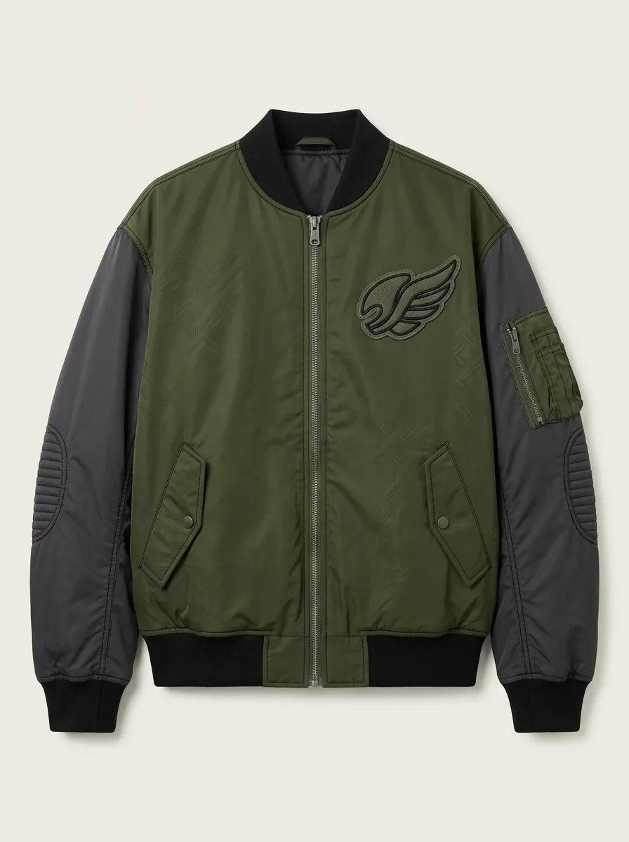 Men's Military Style Wing Emblem Printed Bomber Jacket