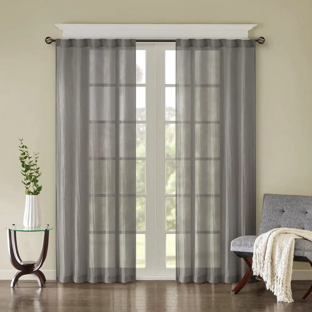 Refined Sheer Polyester Solid Back-Tab Curtain Panel Pair