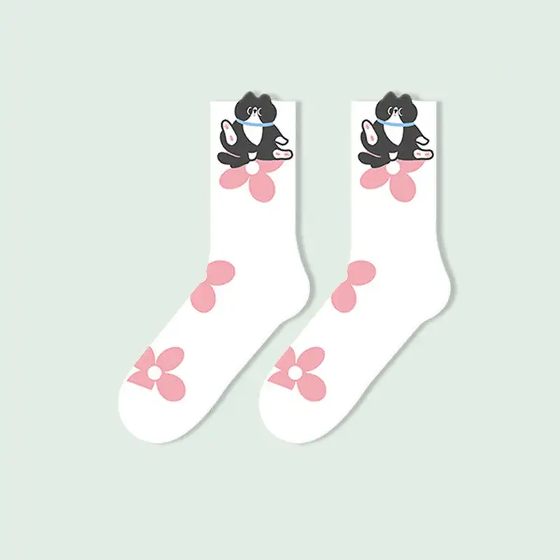 Playful Cat Floral Crew Socks
