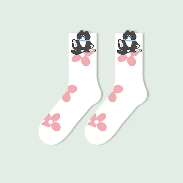 Playful Cat Floral Crew Socks