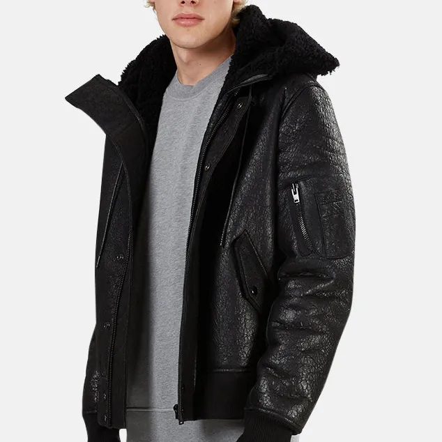Leather Ribbed Bomber Jacket