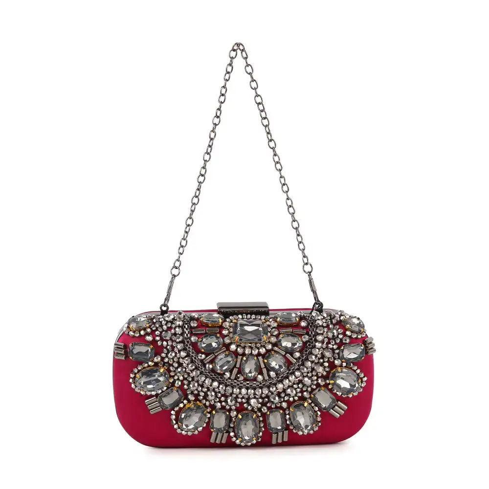 Chain Accent Faux Leather Evening Clutch Bag