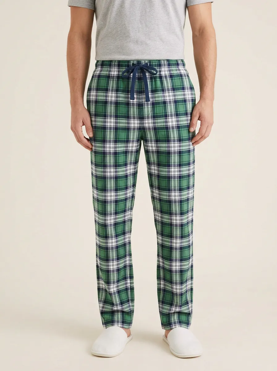 Men's Casual Loungewear Green Plaid Tartan Printed Pajama Pants