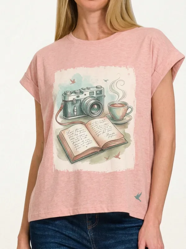 Women's Photography Book Coffee Lover Printed T-shirt