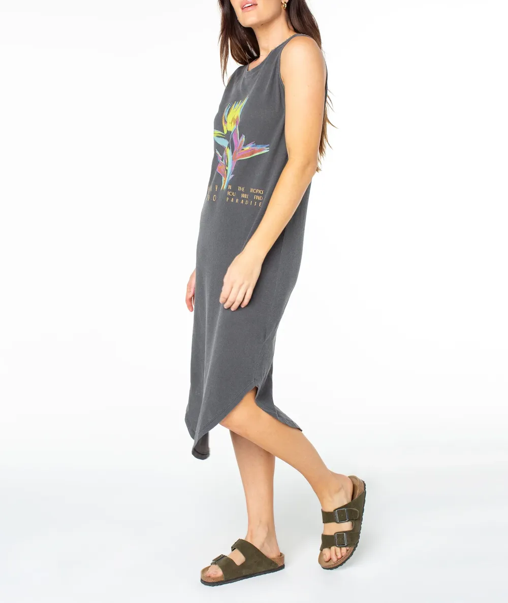 Cartoon-Printed Sleeveless Round-Neck Long Dress