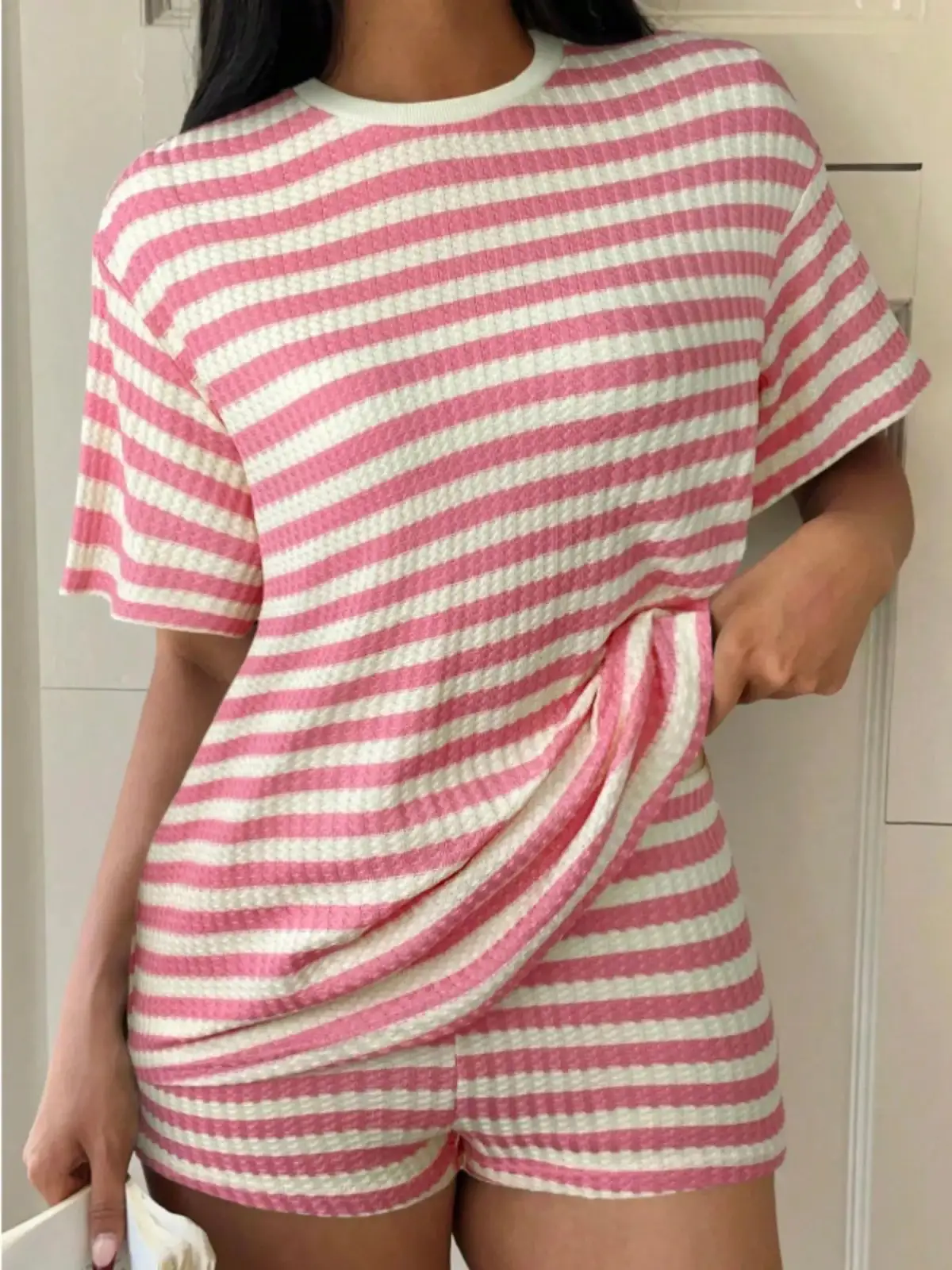 Easygoing Refined Striped Top and Shorts Matching Set