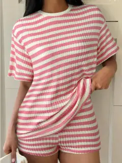 Easygoing Refined Striped Top and Shorts Matching Set