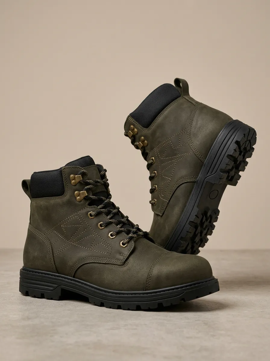 Unisex Tactical Stitched Leather Print Work Boots