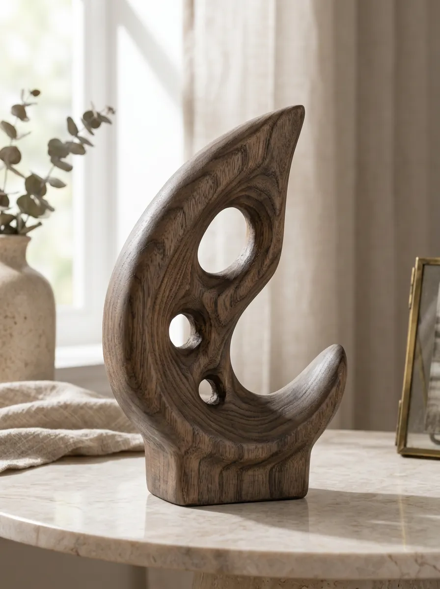 Modern Home Decor Abstract Wood Grain Carved Sculpture Ornament