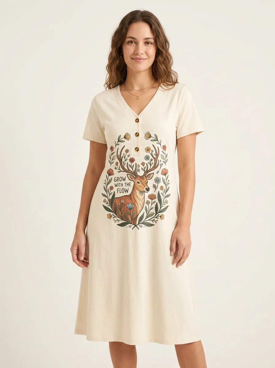 Nature Lover Deer Floral Grow With The Flow Dress