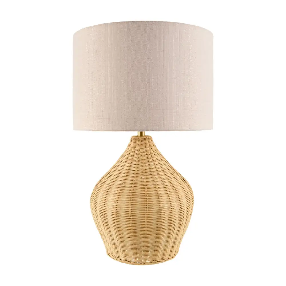 Painted Linen Shade Woven Iron Rattan Table Lamp