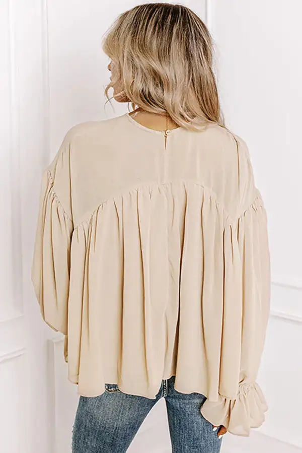 Relaxed Ruffle Sleeve Long Sleeve Blouse