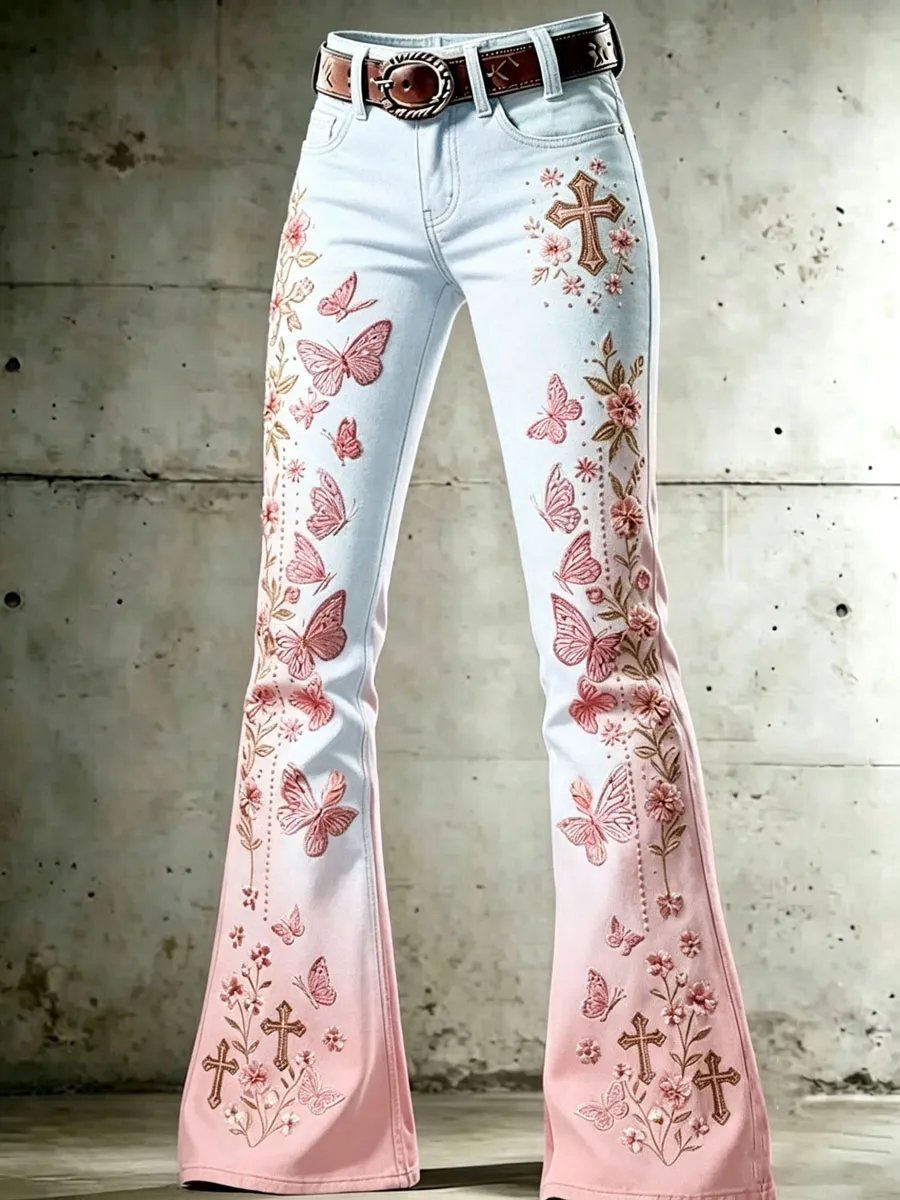 Women'S Flower Cross Patterned Flared Pants
