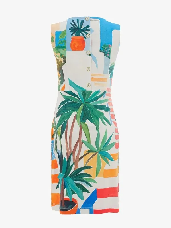 Cotton V-Neck Button-Front Sleeveless Dress