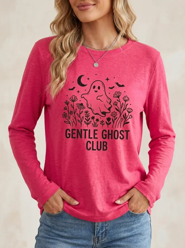 Ghost Ghost-Club Halloween Cotton Linen Long Sleeve Top