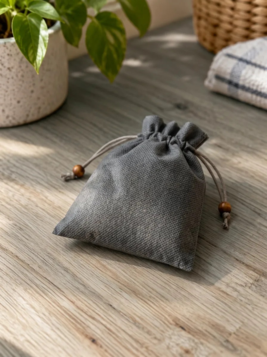 Grey Linen Drawstring Mouse Repellent Pouch