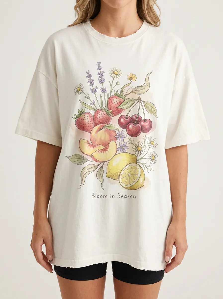 Women's Fruit Floral Lover Bloom in Season Printed T-shirt