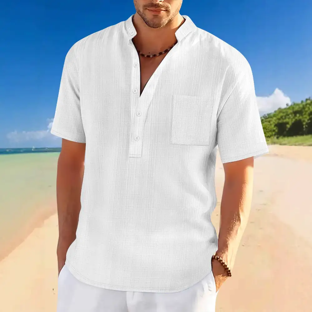 Easy Fit Button Front Short Sleeve Collared Polo Shirt
