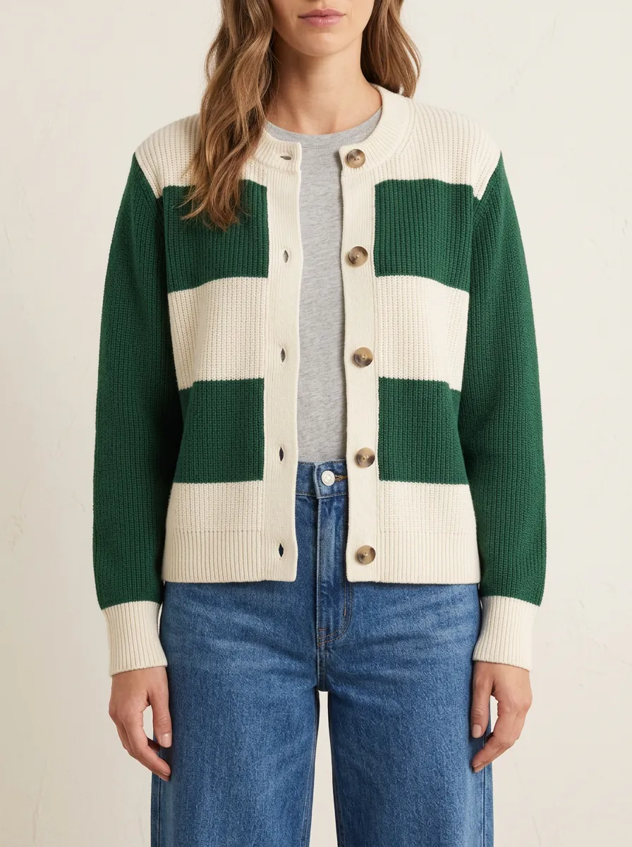 Casual Rugby Striped Button Front Knit Cardigan