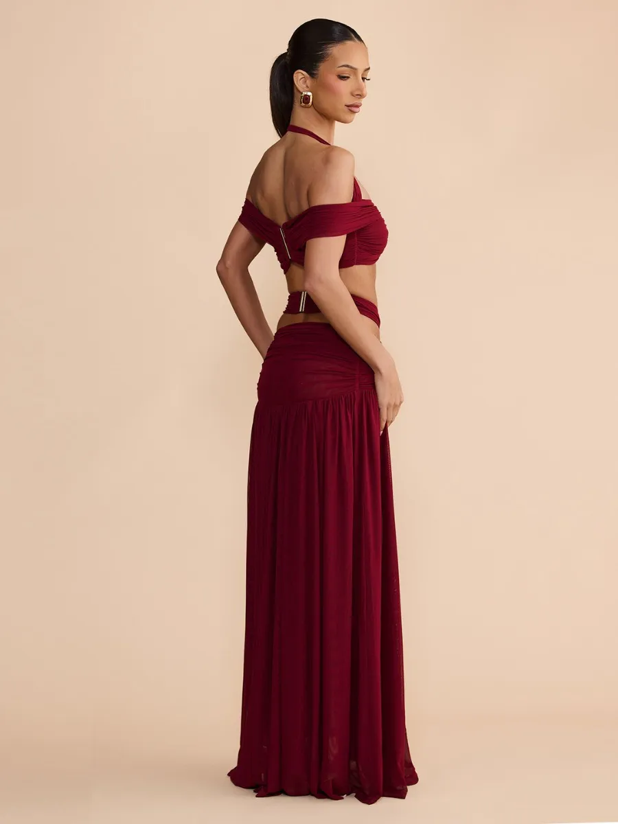 Marisol Cut Out Halter Mesh Maxi Dress Set