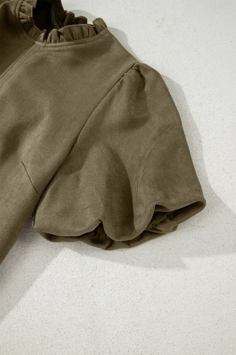 Polished Detail Round Neck Ruffle Puff Sleeve Mini Dress