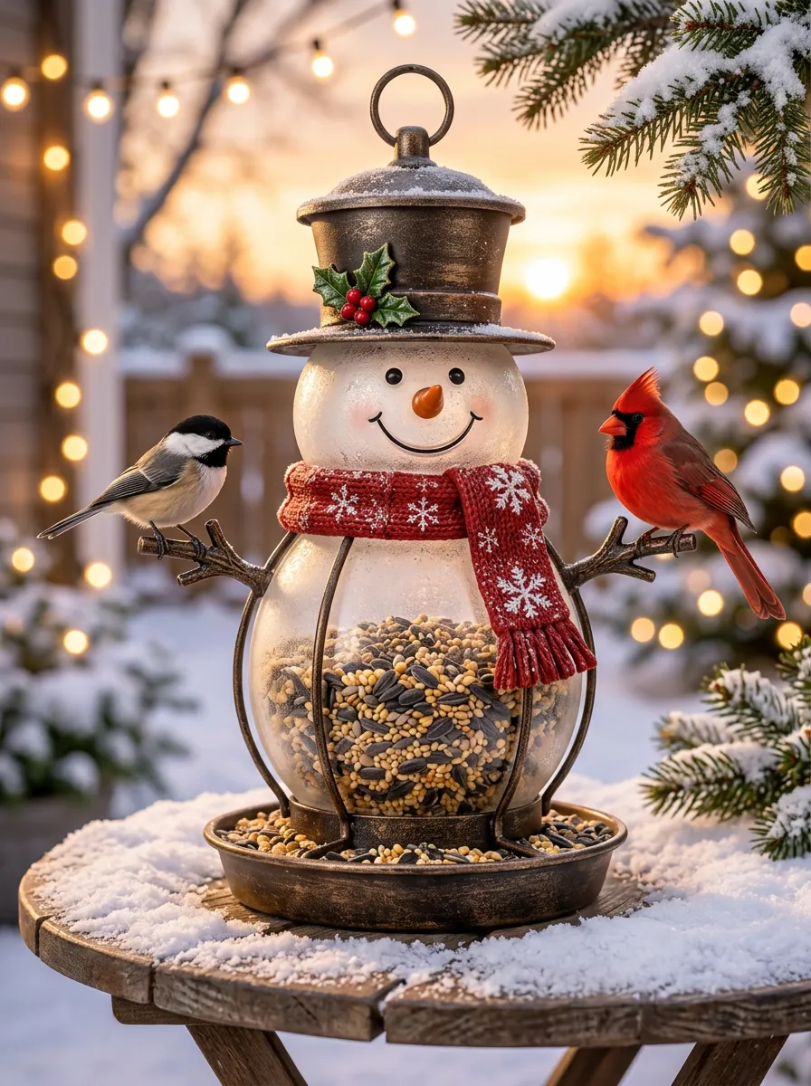 Country Snowman Cardinal Christmas Bird Feeder