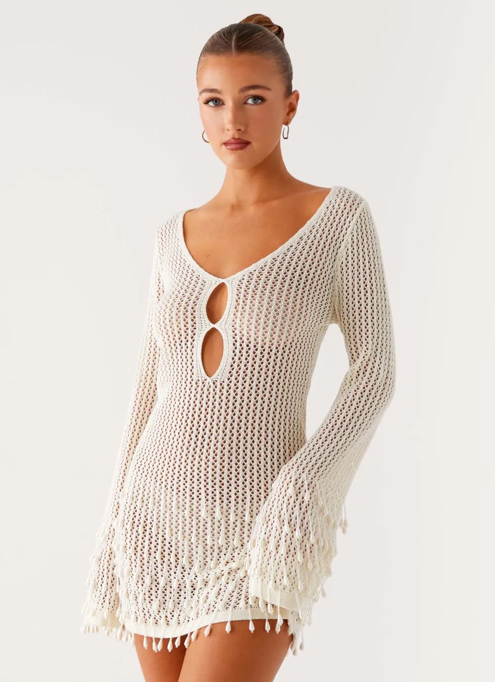 Winona  Cutout Fringe Crochet Mini Dress