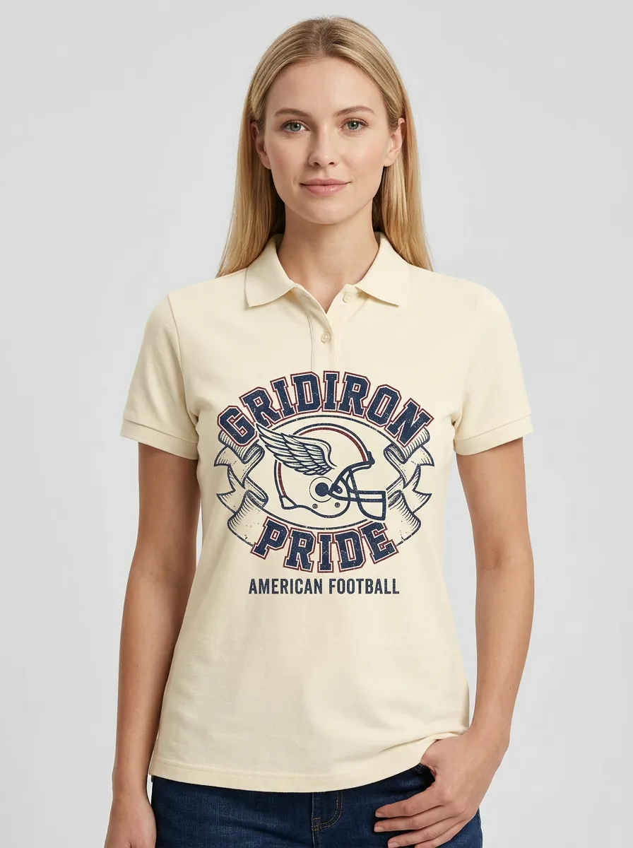 Women's American Football Gridiron Pride Helmet Graphic Polo Shirt