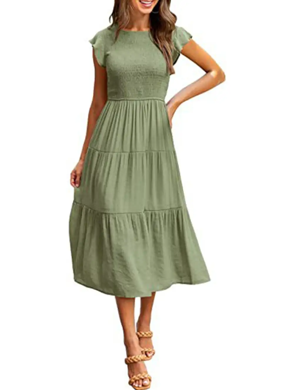 Flutter Sleeve Tiered Mini Dress