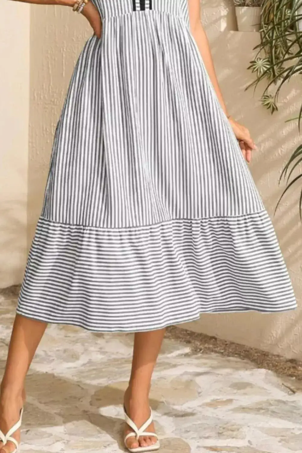 Striped Ruffle Midi Dress