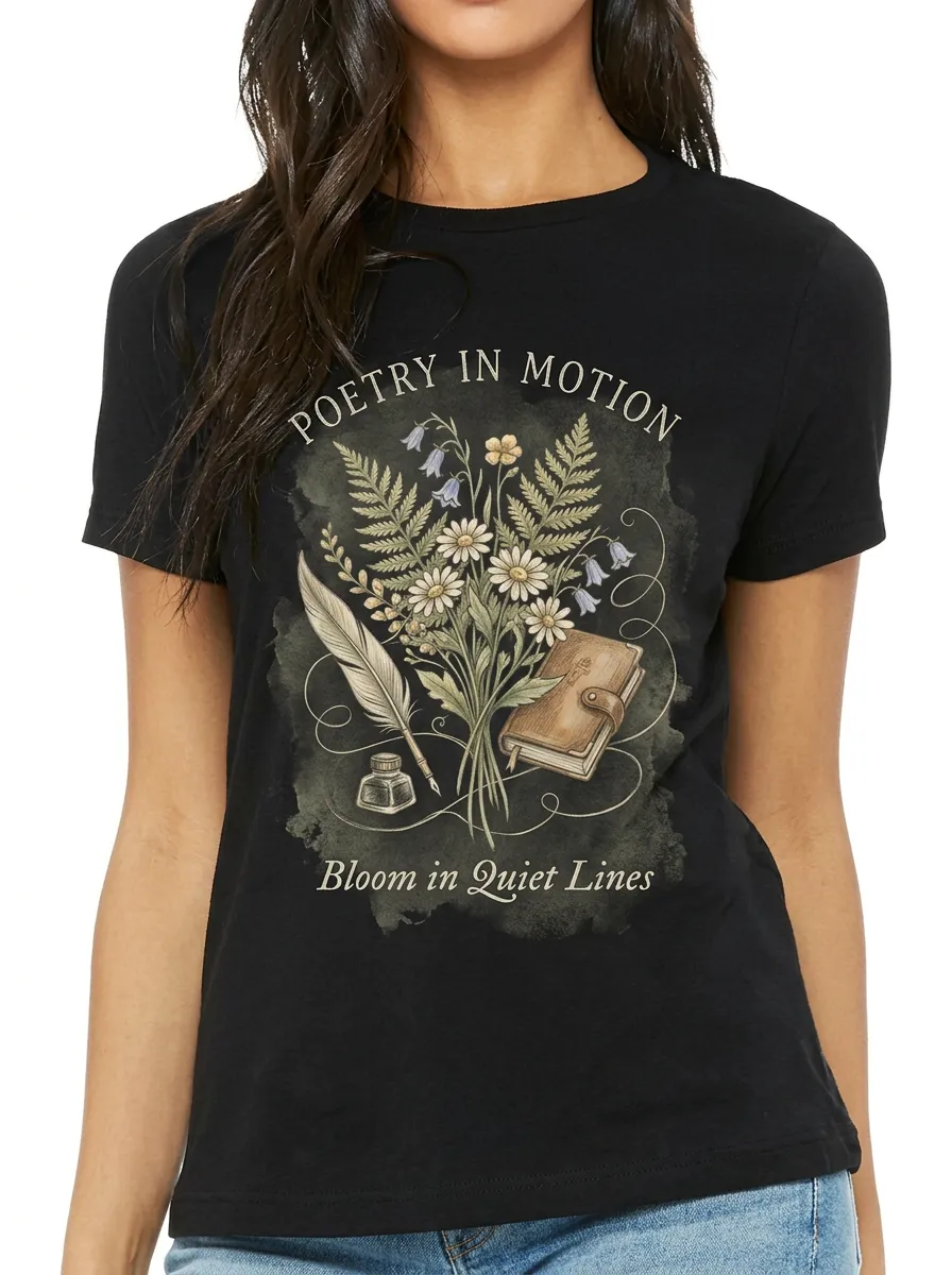 Women's Poetry Lover Floral Quill Book Printed T-shirt