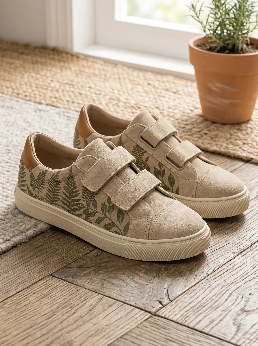 Women's Botanical Fern Leaf Printed Velcro Sneakers