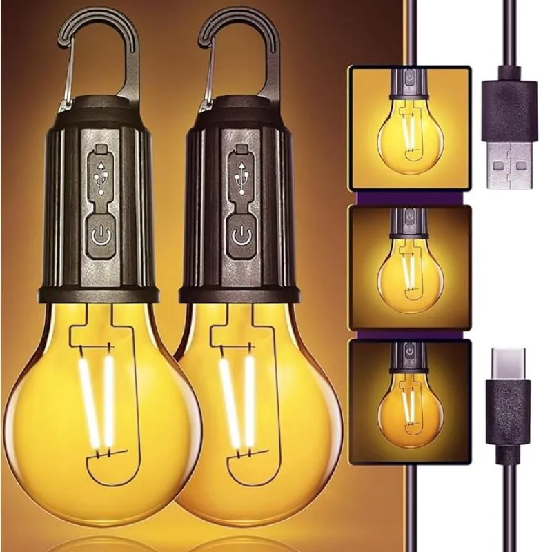 Rechargeable Camping Hanging Bulb Light Unbreakable | Decorative Hanging Bulb with 3 Modes Tent Lamp for Camping | USB C Rechargeable with Hook Emergency Lamp Light (Pack of 1)