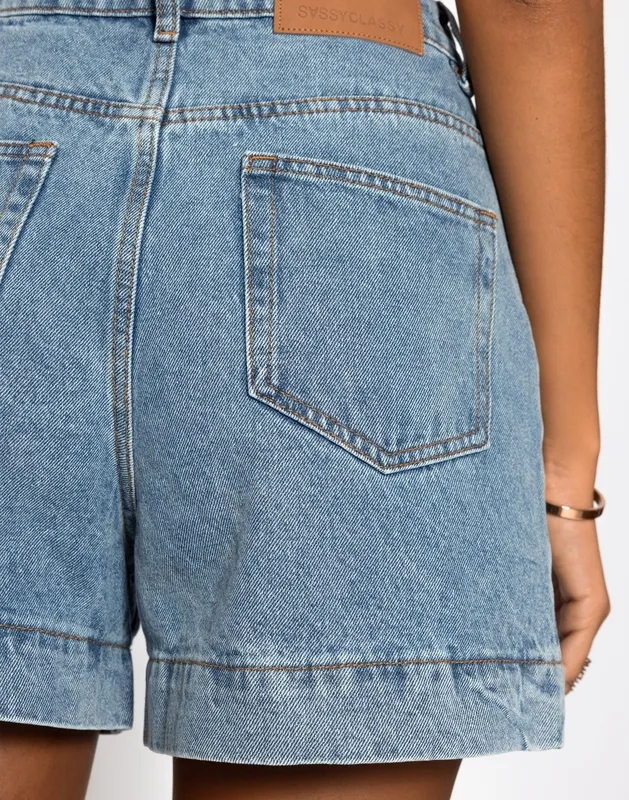 Light Blue Denim High Waist Shorts