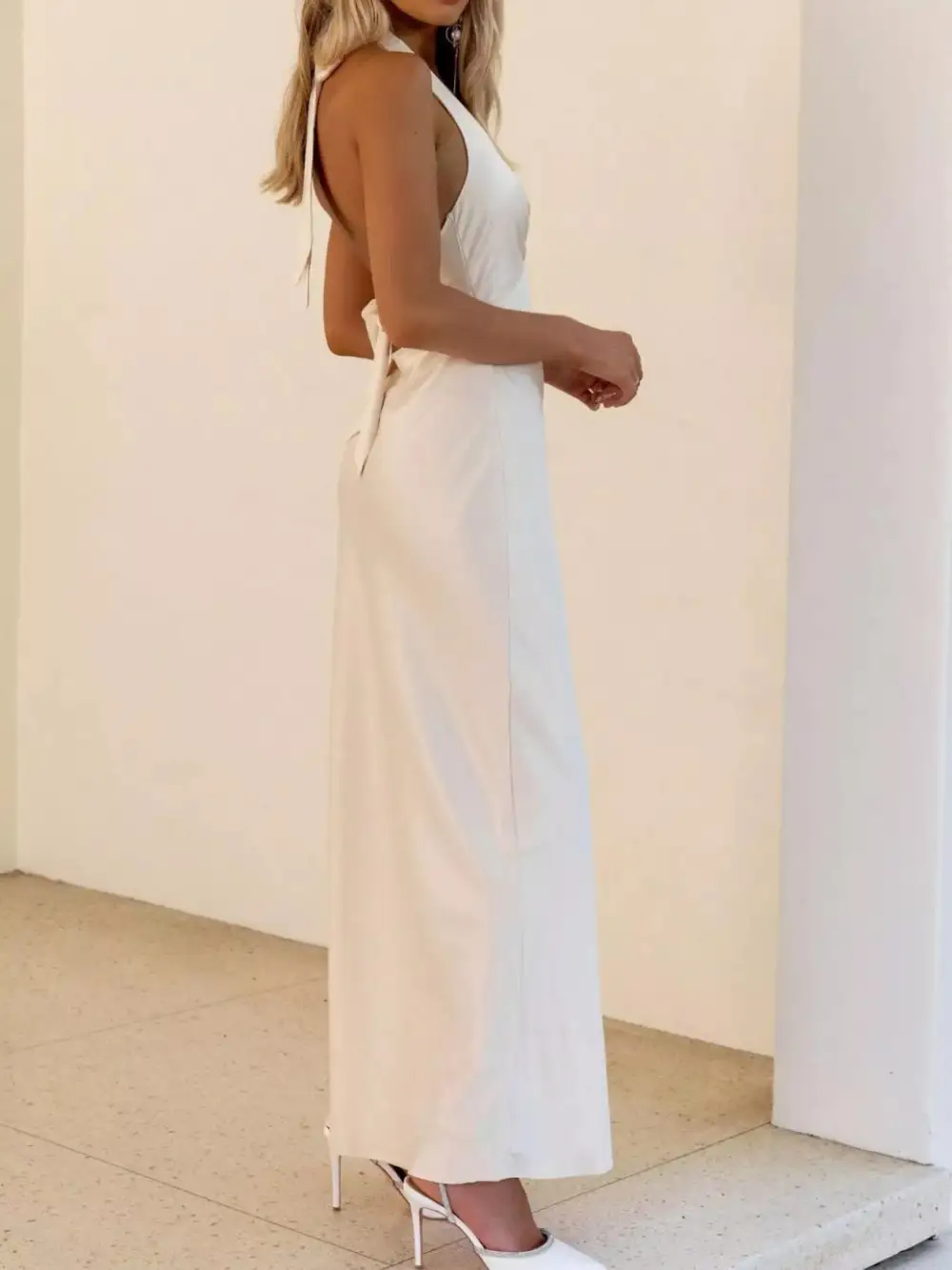 Halter Sleeveless Cotton Maxi Dress