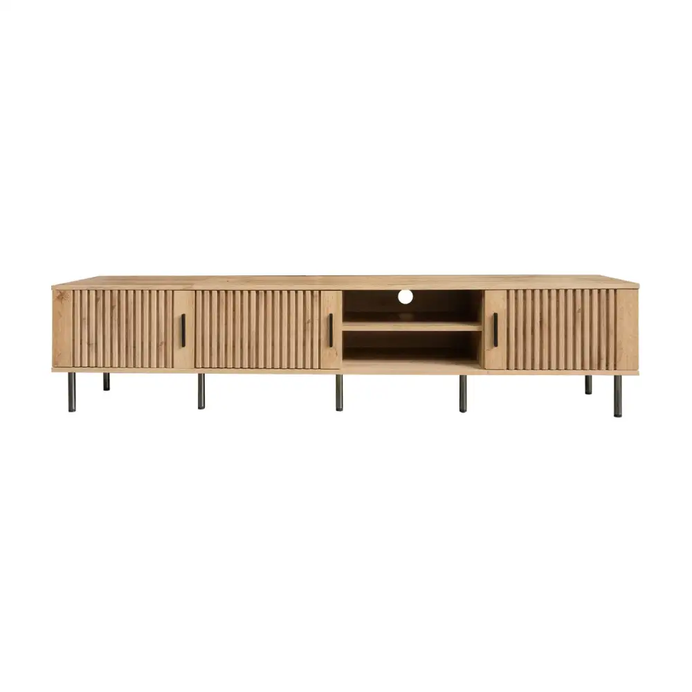 Rattan-Front Storage Media Tv Stand