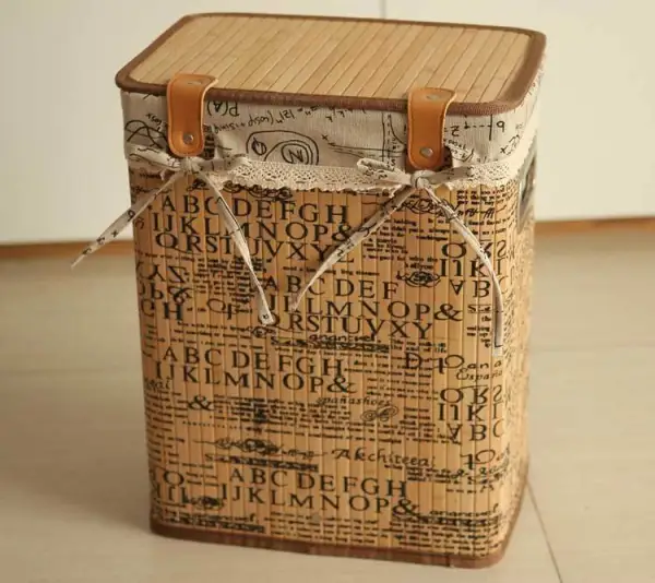 Lidded Bamboo Wood Laundry Basket