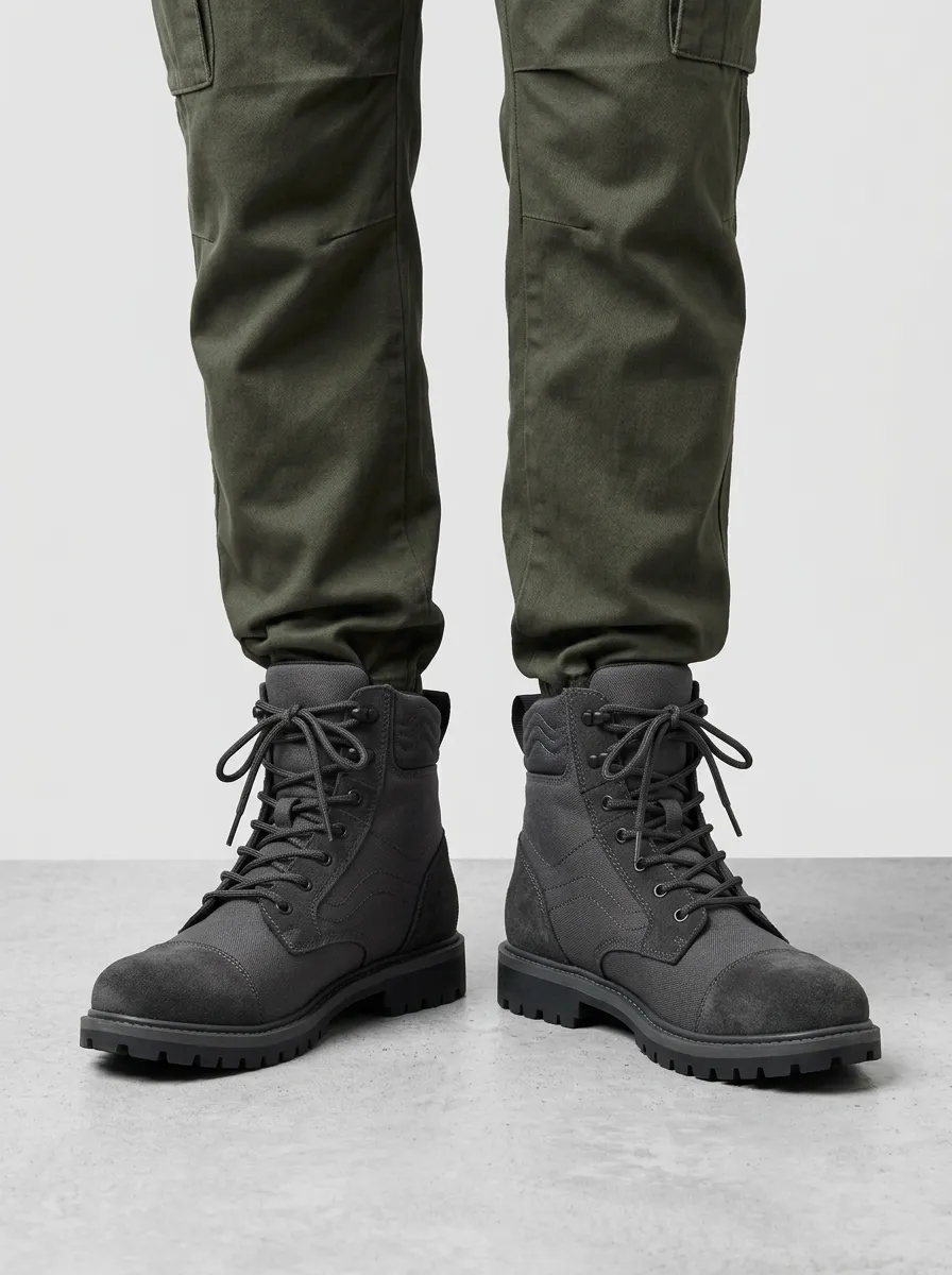 Unisex Tactical Style Suede Canvas Print Work Boots