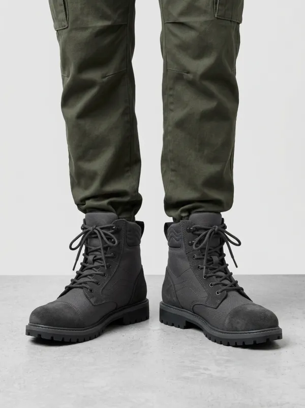 Unisex Tactical Style Suede Canvas Print Work Boots